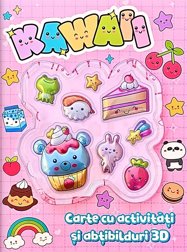 Carte cu activitati si abtibilduri 3D: Kawaii