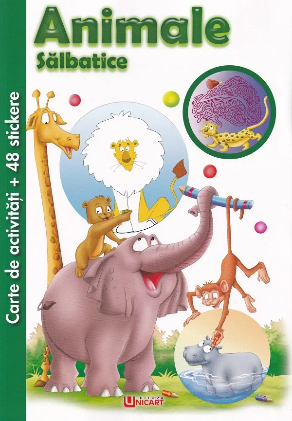 Carte de activitati cu 48 stickere: Animale salbatice