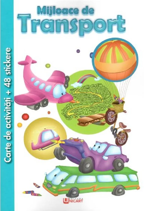 Carte de activitati cu 48 stickere: Mijloace de transport