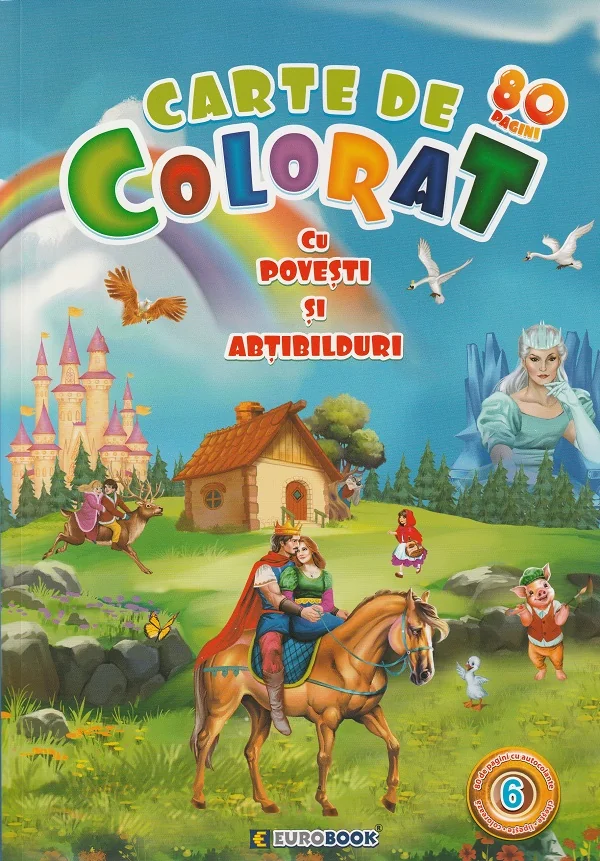 Carte de colorat cu povesti si abtibilduri. Jumbo Vol.6