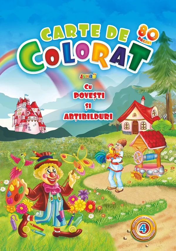 Carte de colorat Jumbo 4 cu povesti si abtibilduri