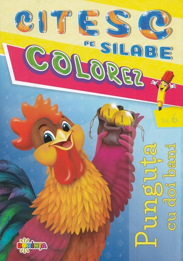 Citesc pe silabe, colorez. Punguta cu doi bani