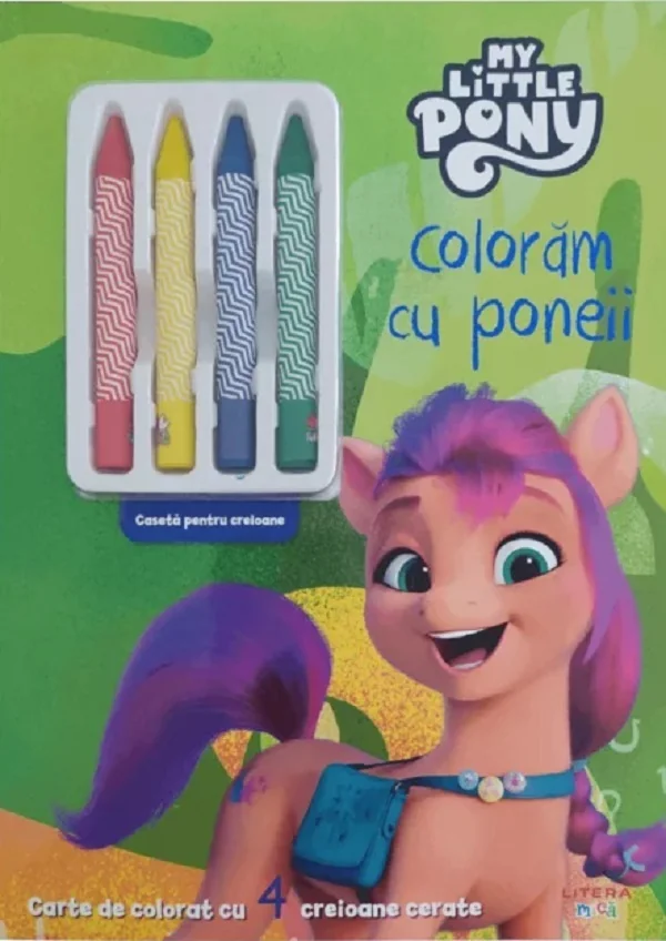 Coloram cu poneii. Carte de colorat cu 4 creioane cerate