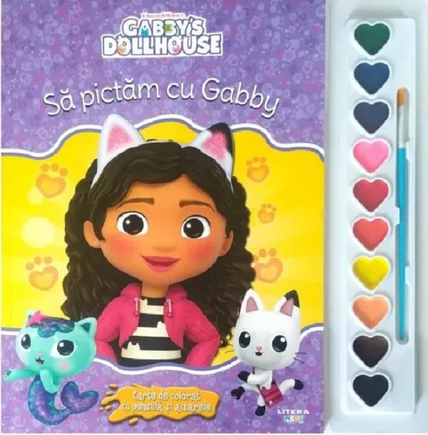 Gabby's Dollhouse. Sa pictam cu Gabby. Carte de colorat cu pensula si acuarele