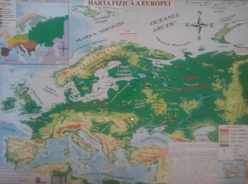 Harta fizica a Europei + Harta politica a Europei 1:20.000.000/1:22.000.000