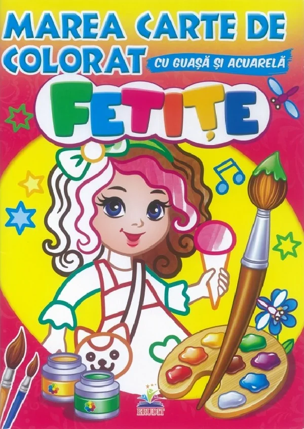 Marea carte de colorat cu guasa si acuarela. Fetite