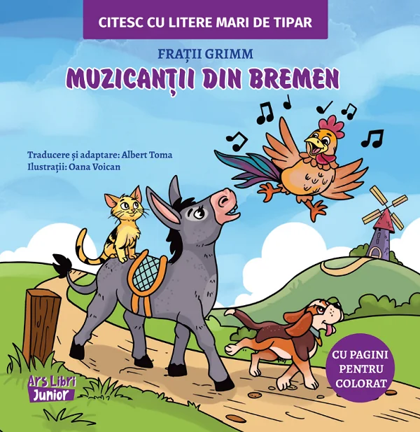 Muzicantii din Bremen. Citesc cu litere mari de tipar