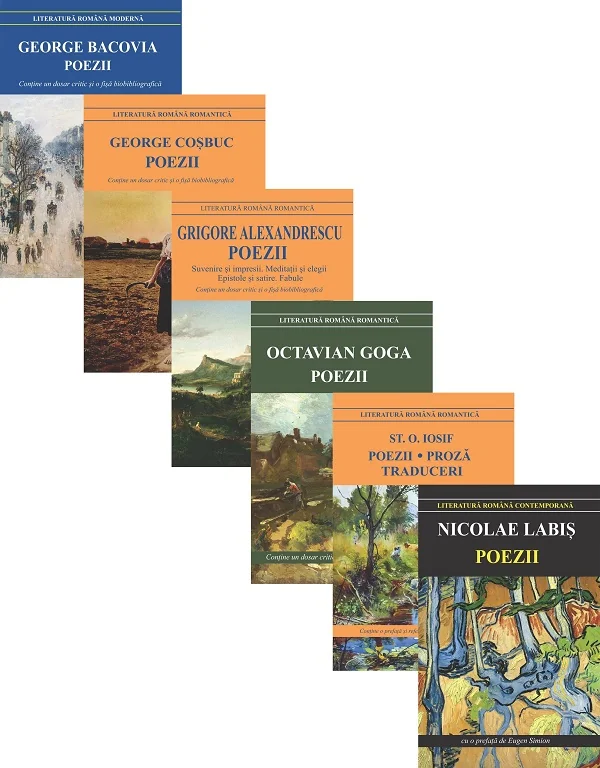 Pachet 6 carti: Poezii. Autori romani - George Bacovia, George Cosbuc, Grigore Alexandrescu, Octavian Goga, Stefan Octavian Iosif, Nicolae Labis