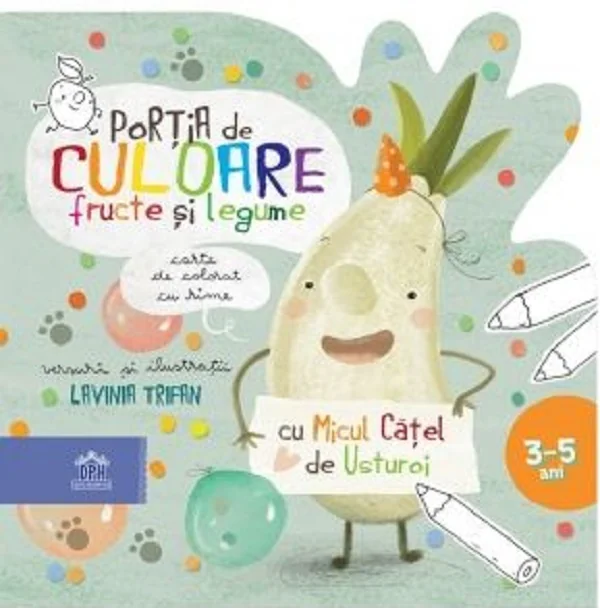 Portia de culoare fructe si legume. Carte de colorat cu rime