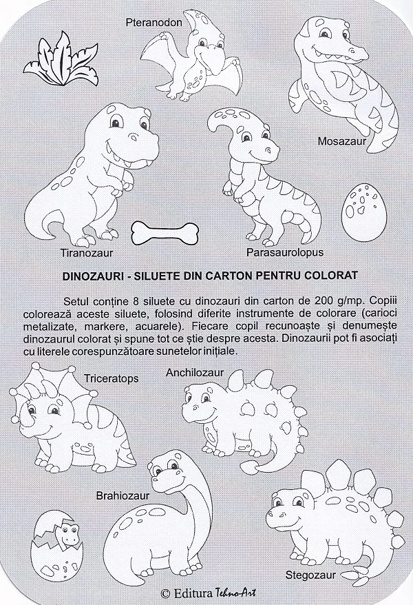 Siluete din carton pentru colorat. Dinozauri